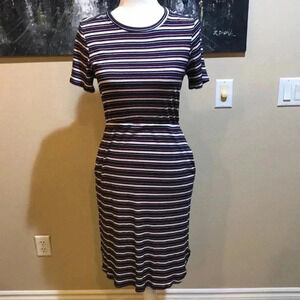Steve Hander Red, White & Blue T Shirt Dress with Pockets and Rounded Hem-Size L